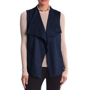 $185 ROMEO + JULIET COUTURE Navy Blue Faux Suede Waterfall Open Vest Size Small